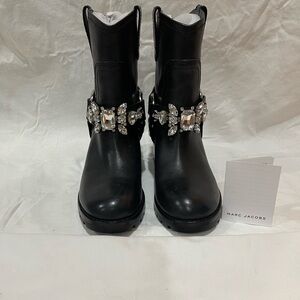 Marc Jacobs Black Moto Boots with Rhinestones